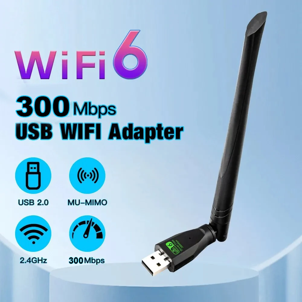 Adaptador USB WIFI 6 AX300, tarjeta de red USB 2,0, Dongle 2,4 GHz, antena 802.11AX, recepción de señal para PC, ordenador portátil, Windows 7, 10,