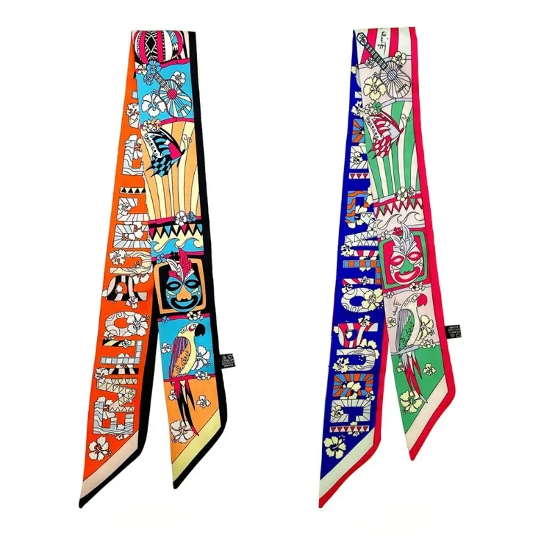 Spring 2024 New Style Match Color Letter Lady Adornment Small Silk Scarf Tie Bag Handle Ribbon Headband Small Scarf