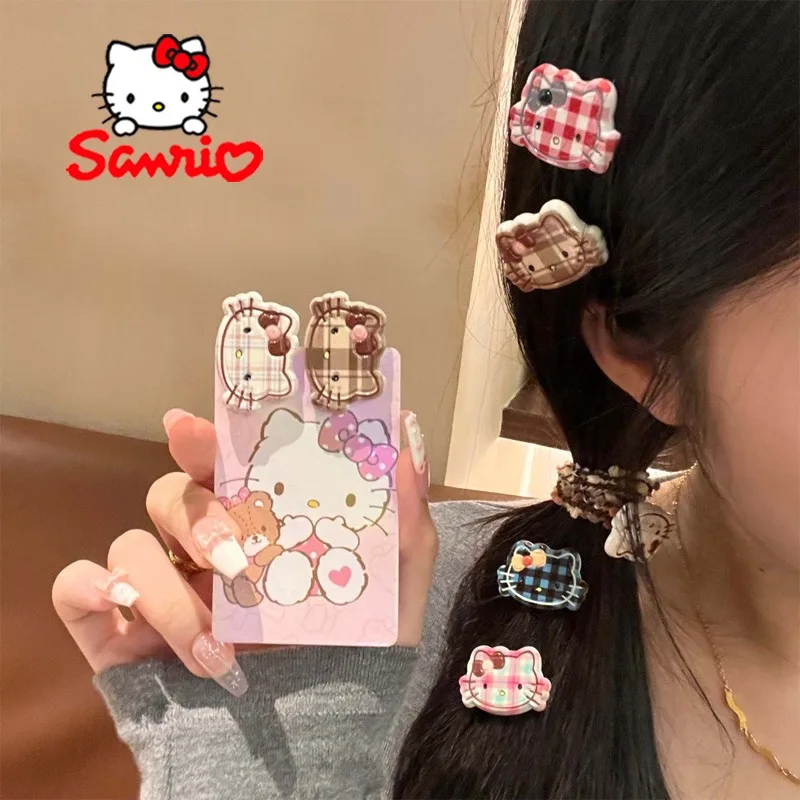 Sanrio Hello Kitty Hair Clip Cartoon Fashion Sweet Girls Side Bangs Clip Kitten Bow Edge Clip Simple Versatile Duckbill Hairpin