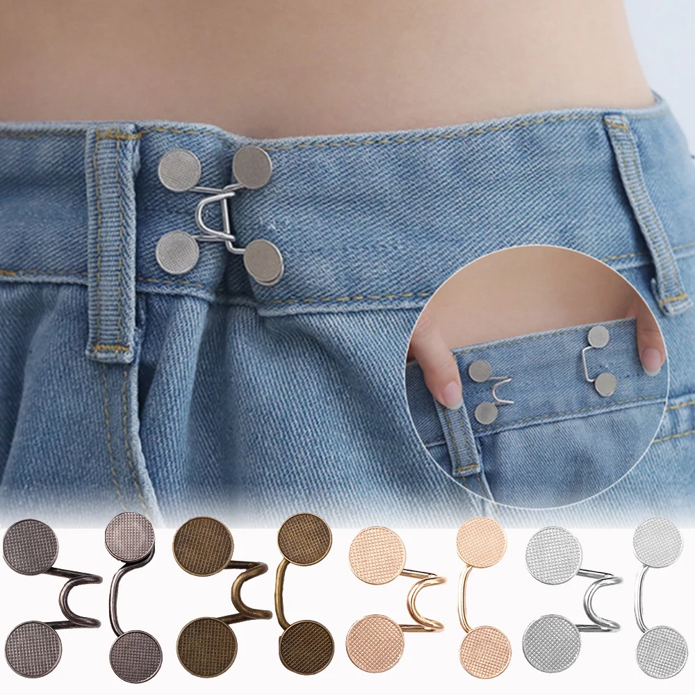 Metal Jeans Waist Buckle Adjustable Nail-free Snaps Fastener Button Detachable DIY Waist Tightener Clothing Buckles Sewing Tools