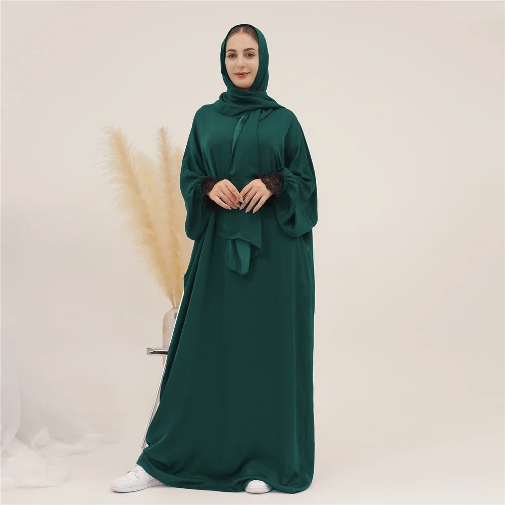 

Robes for Women Islam Prayer Dress Side Pockets Muslim Abaya with Integrated Hijab Scarf Dubai Ramadan Eid Turkish Modesty