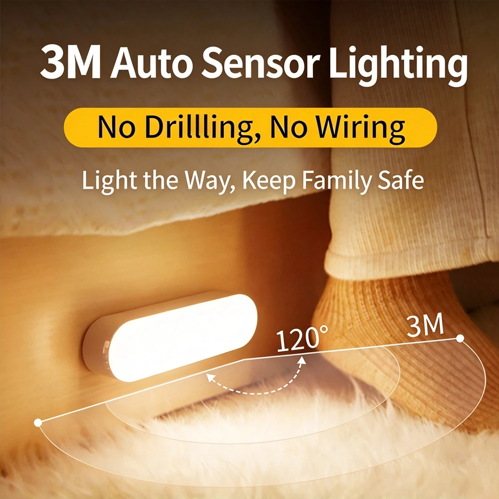 LED Night Lights Wireless Motion Sensor Lamp USB Rechargeable Magnetic For Wardrobe Room Closet Kitchen Aisle Tube Detector Bulb