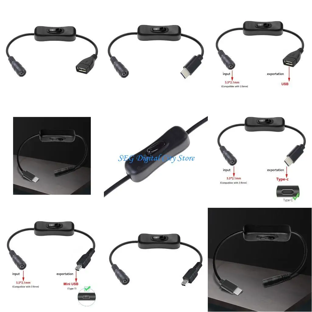 

U75B Type C/Micro USB/Mini USB/USB to 5.5x2.1mm Female Connector Power Charging Cable