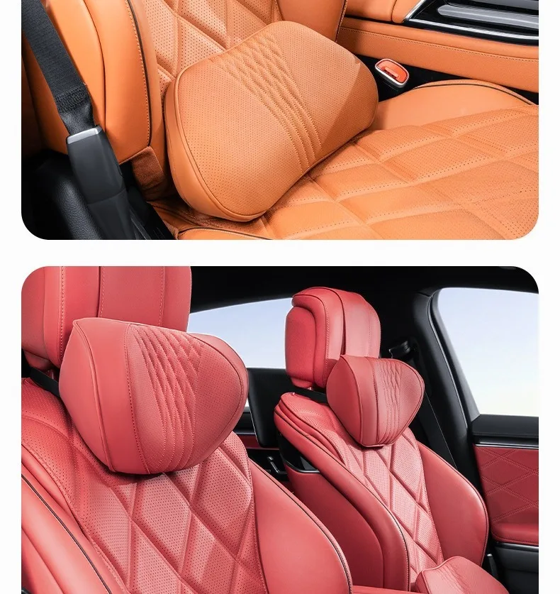 Soft Memory Foam Car Neck Pillow Set Leather Car Headrest Car Lumbar Pillow Seat Accessories Auto Lumbar Support and Neck Pillow
