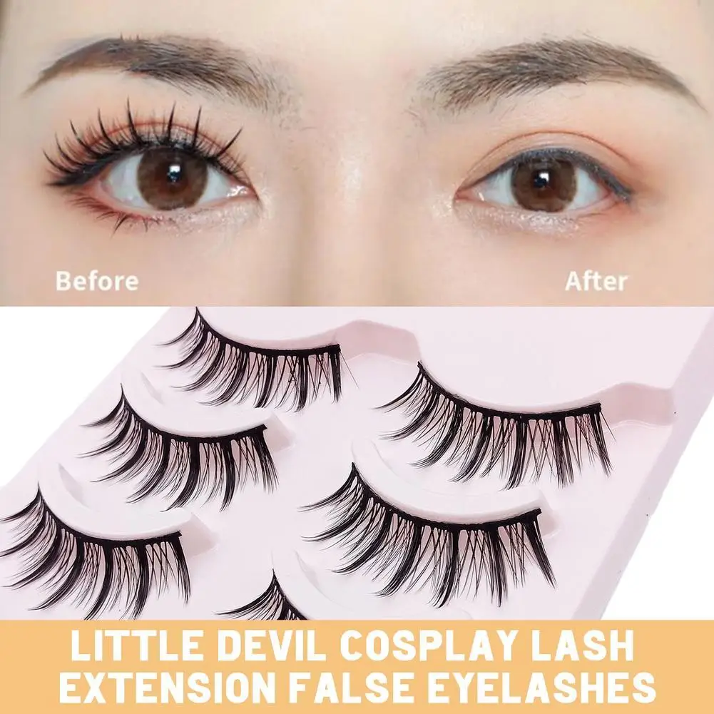 رموش مانغا 5 أزواج الشيطان الصغير الرموش الصناعية الكورية ماكياج رموش طبيعية شريط طبيعي يؤرخ يوميا كامل لينة شور J1T7