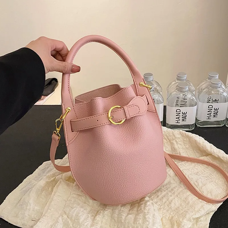 Simple Fashion Solid PU Bucket Shoulder and Crossbody Bags High Quality Versatile Sense of Luxury Handbags for Women 2024 New