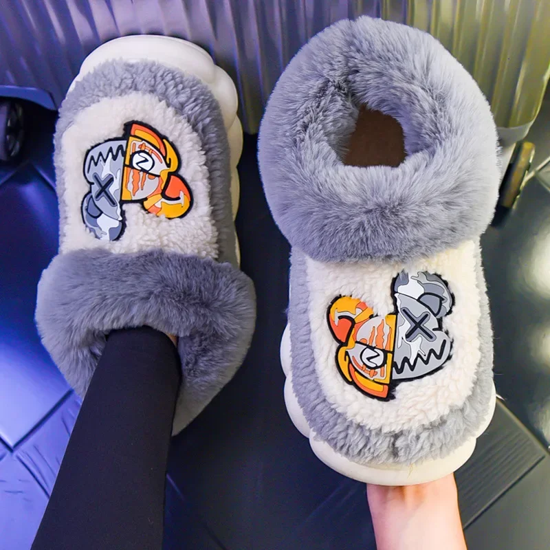 Women Winter Warm Shoes 2023 Plush Lining Indoor Cotton Slippers Couple Platform High Top Snow Boots Female Male Home Slipper