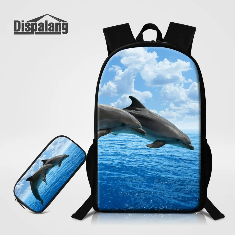 

Dispalang Children's Backpack For School Animal Dolphin Print Pencil Case School Bags For Elementary 16 Inch Schoolbags For Girl