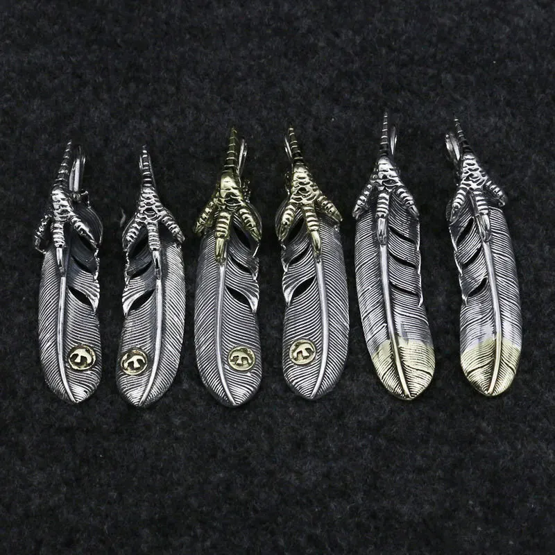 Sterling Silver Eagle Claw Feather Pendant Men's Dominant Retro Combination Necklace Sweater Chain Pendant