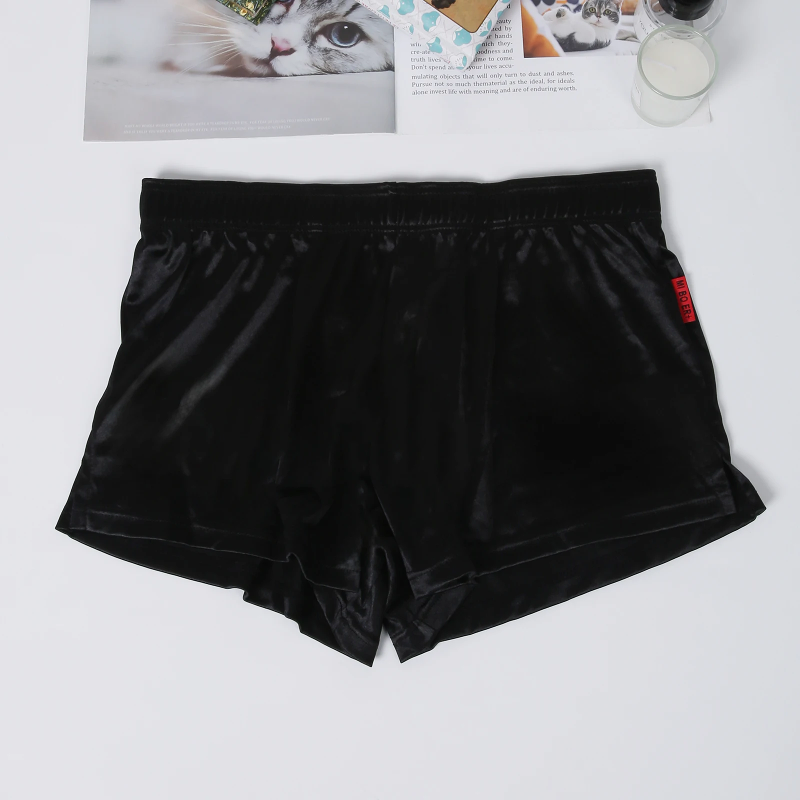 Sexy Nachtwäsche, Schlafanzug, kurze Hosen aus Satin, Herrenunterwäsche, Lounge-Pyjama, Homewear, Schlafhose, Boxershorts – Detail 8