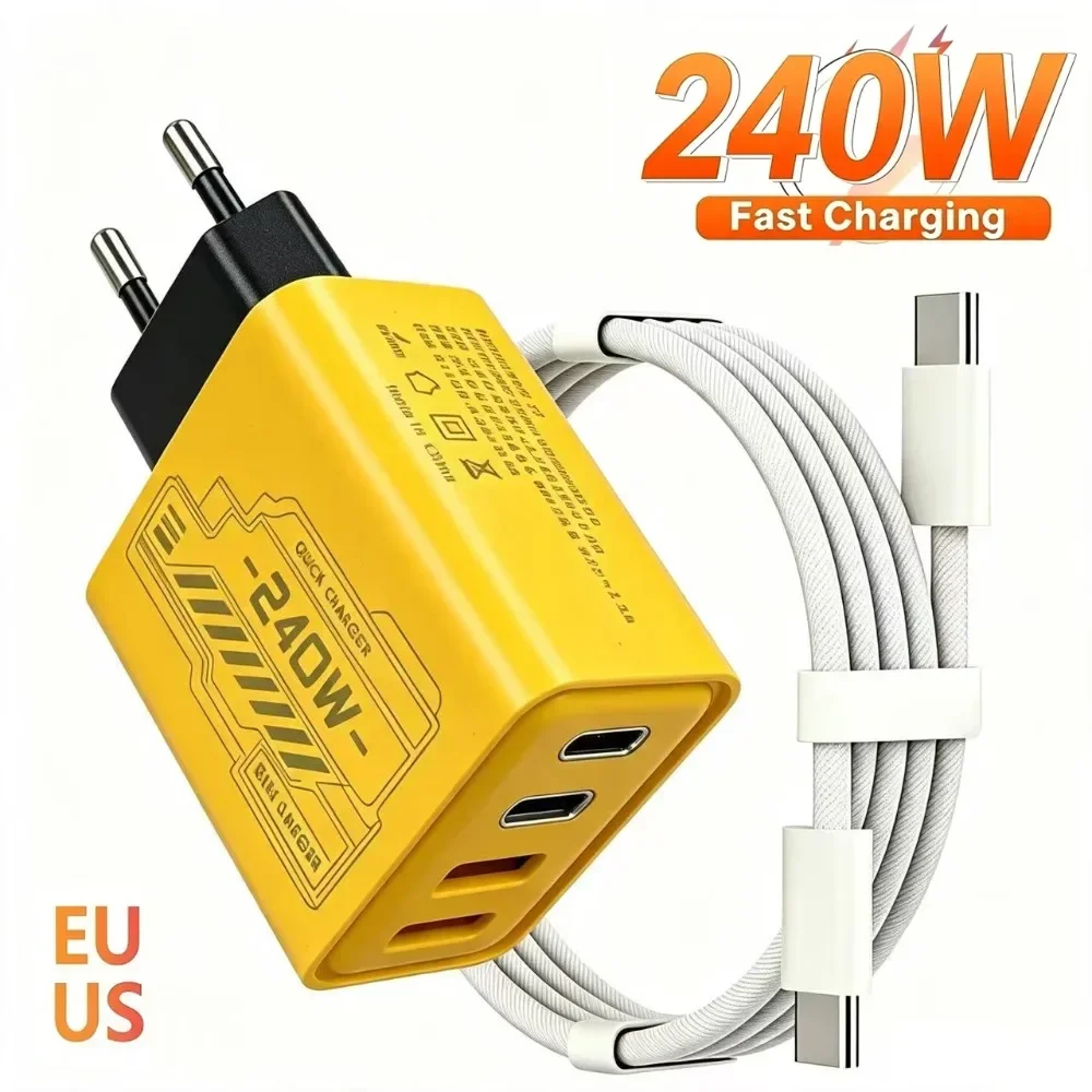 240W GAN Mechanical Fast Charger Multi Port USB Power Adapter Travel Charger Yellow Black White Available EU US Plug