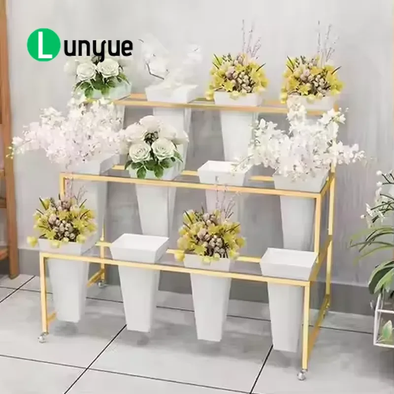 Modern Eco-Friendly Powder-Coated Metal Flower Stand Display Rack with Barrel Free-Standing Easy Assembly Home Garden Decor