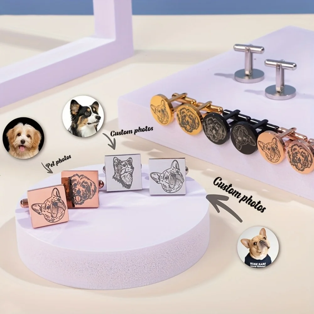 

Персонализированные мужские запонки с портретом питомца, запонки с фото на заказ, свадебные подарки на заказ, ювелирные изделия из нержавеющей стали