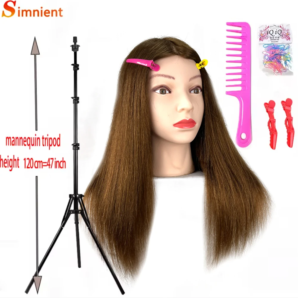 

100% Real Human Hair Mannequin Head 22” Cosmetology Doll Head to Practice Hairstyles Manikin Head And Individual Tripod Stand