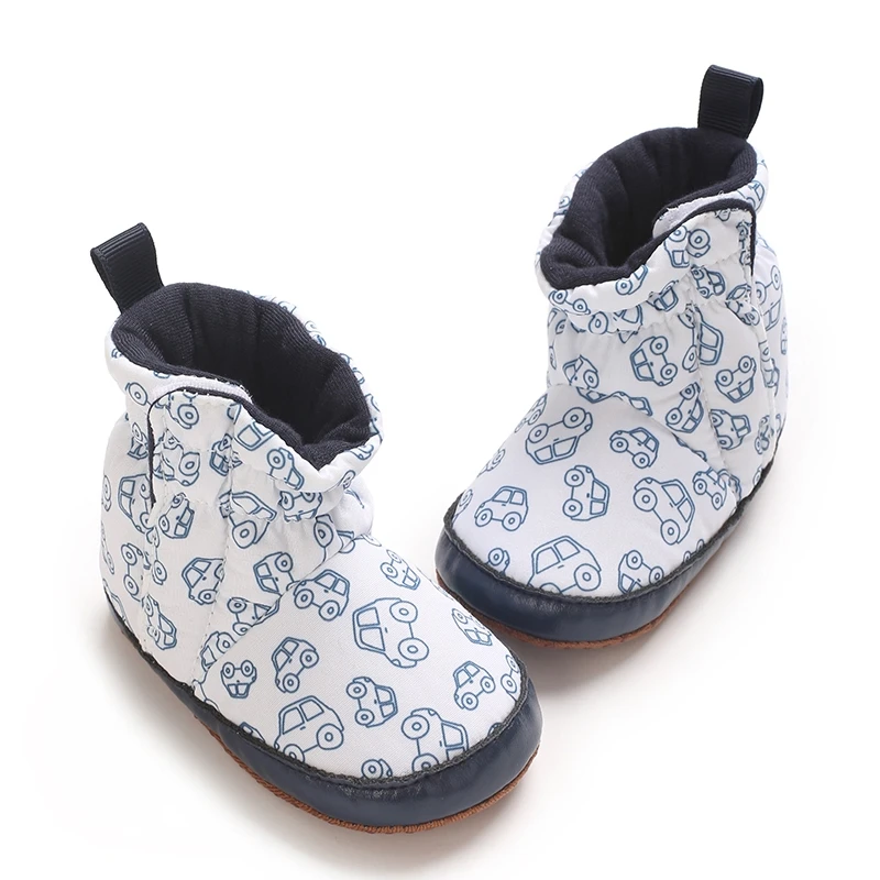 Baby Bootie Fashion Car Print Socks Slipper Winter Warm Infant First Walker Shoes with Gripper Soles