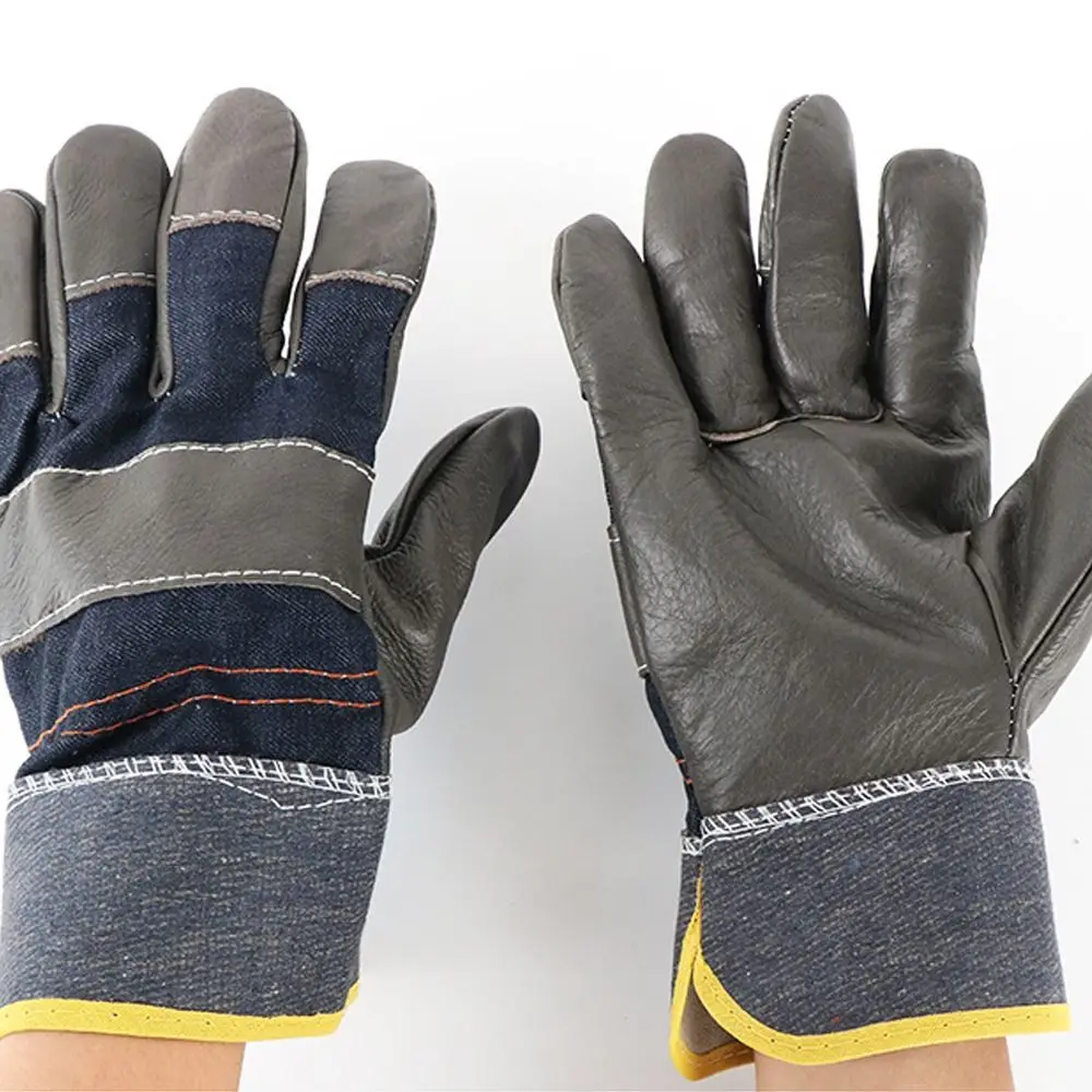 1 Pair Abrasion Resistant Cowhide Welding Gloves Labor Protection Thickened Leather Work Gloves Puncture Resistant Construction