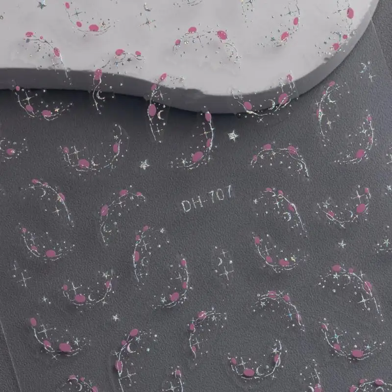 1 シートゴールドシルバースターライトネイルアートステッカー自己粘着月と星デカールマニキュアスライダークリエイティブネイルデコレーション用