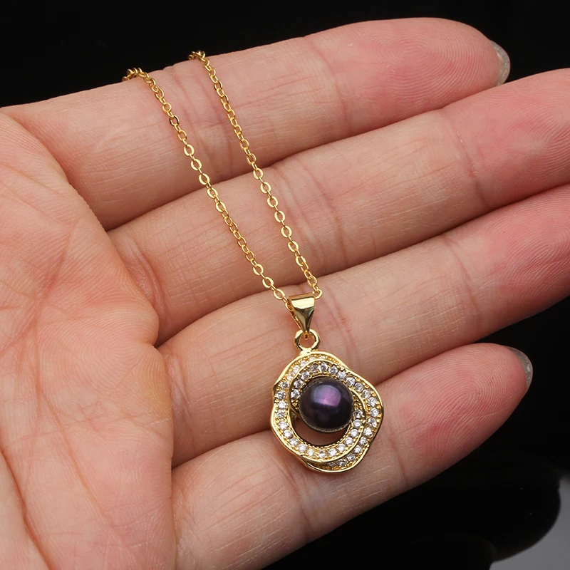 Real Natural Pearl Necklace and Earrings Set Woman,Gold Plated Freshwater Pearl Set Anniversary Wife Mother White Black