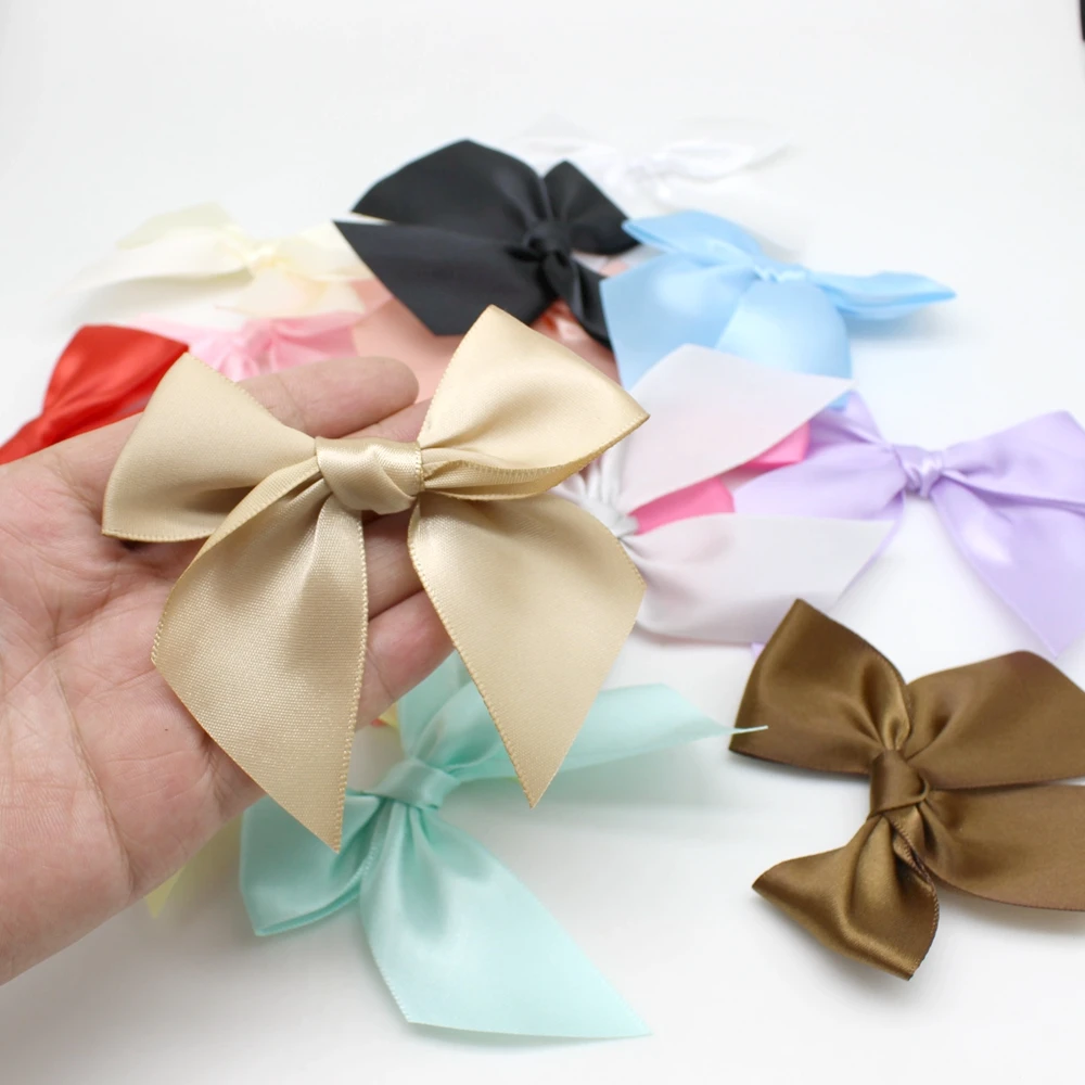 30PCS /lot 100*110mm Pink Satin Ribbon Bows For Wedding Bow Birth DIY Party Decoration Packages  Bows