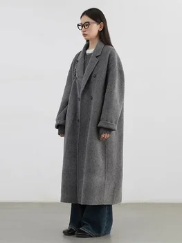 CHIC VEN Women Woolen Coat Double-breasted Basic Loose Casual Retro New Long Double-sided Female Overcoat Autumn Winter 2026 6