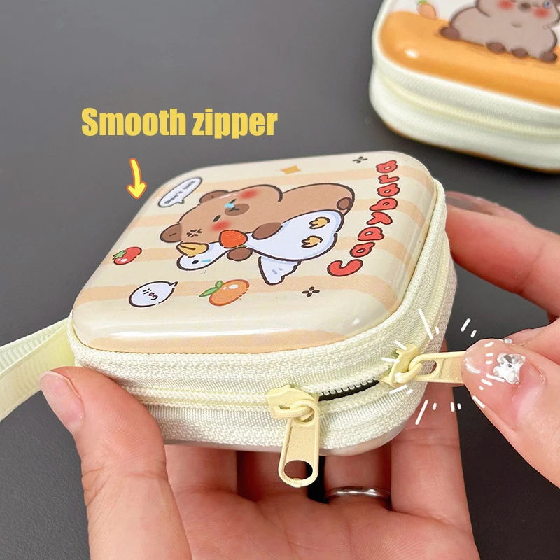 New Capybara Tinplate Wallet Coin Purse Creative Round Mini Portable Earphone Bag Cute Cartoon Animal Coin Key Storage Bag