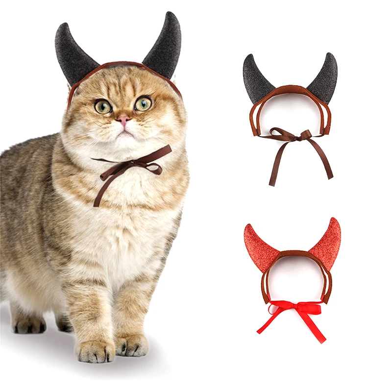 Halloween Ox Horn Headband for Cats Lovely Holiday Costume Pet Head Accessories Adjustable Chihuahua Kitten Decorate Products