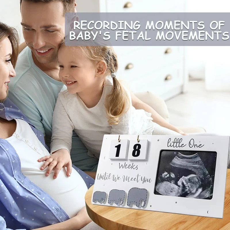 1 Piece Baby First Scan Photo Frames Pregnancy Announcement Gifts White Wood Baby Sonogram Picture Frame Countdown Weeks