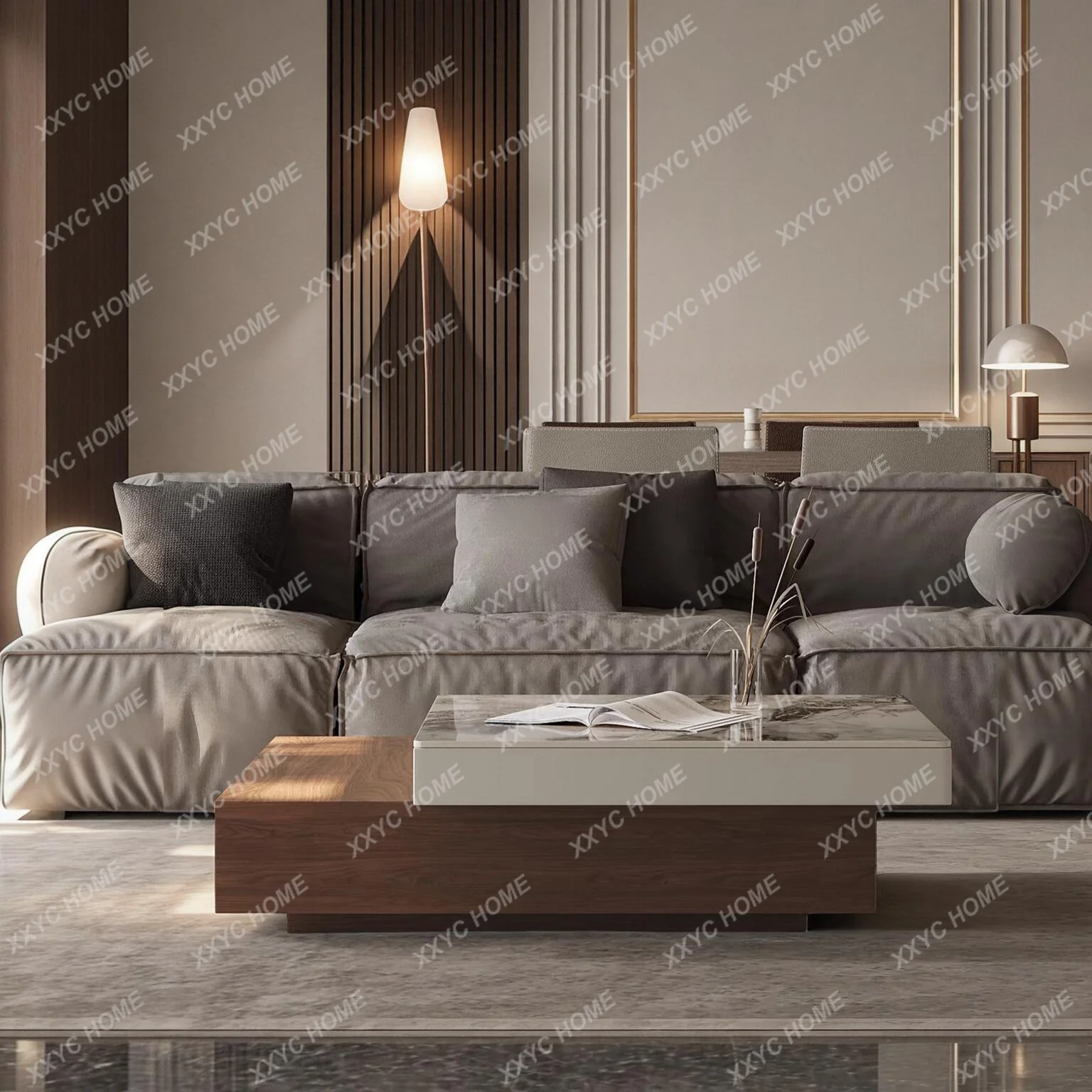 

minimalist square rotating rock slab coffee table simple high-end living room household storage