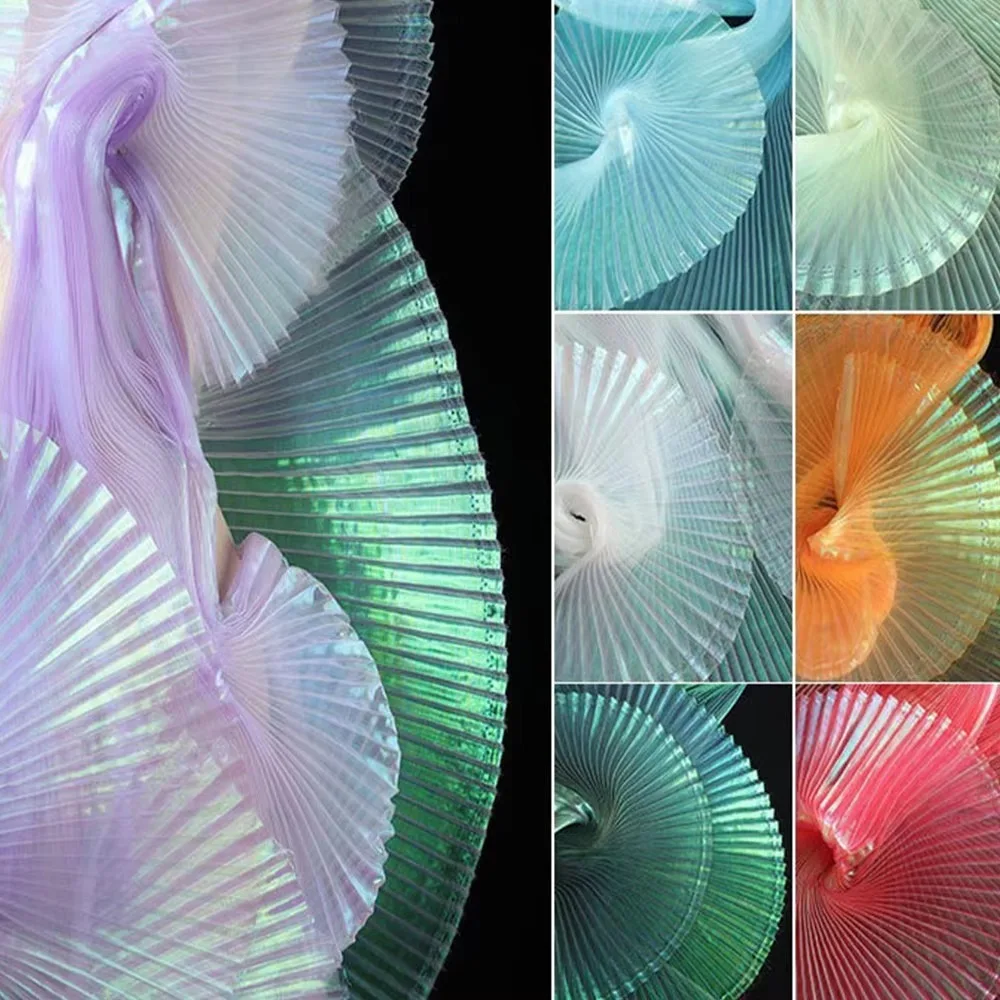 Creative Shiny Pleated Organza Fabric Rainbow Mermaid 100*150cm Cloth Fabric Handmade DIY Material Sewing Girls Skirt Dress