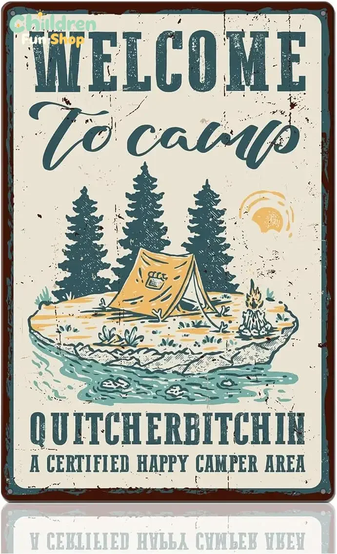 Camping Signs Camper Decor for Inside, Welcome to Our Camper Metal Sign RV Decor for Camper Trailer, Camping Decorations Acce