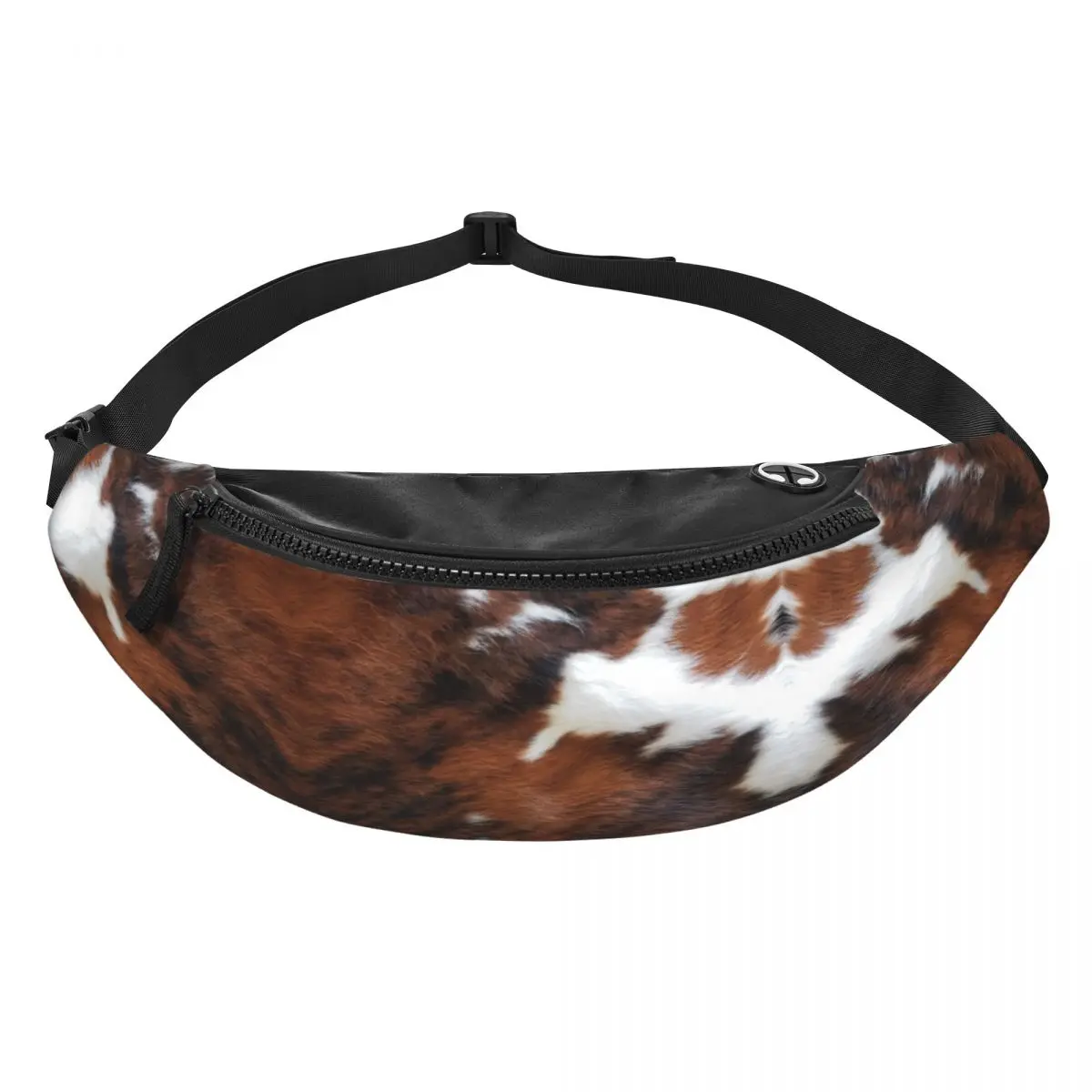 Cowhide Leather Fanny Pack Men Women Cool Animal Fur Texture Crossbody Waist Bag for Hiking Phone Money Pouch