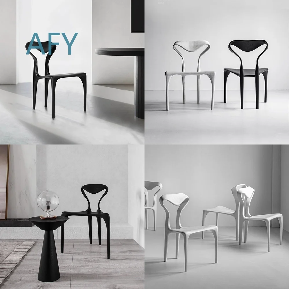 Solid Wood Dining Chair for Modern Home Living Room Table Set Minimalist Italian Design Creative Wabi Sabi Style Unique Shape