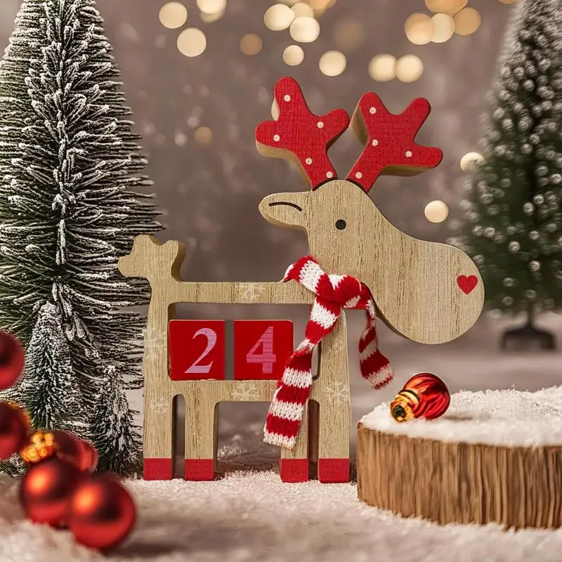 Christmas Wood Block Calendar Christmas Elk Advent Calendar Three-dimensional Calendar Blocks Decor For Farmhouse Tabletop