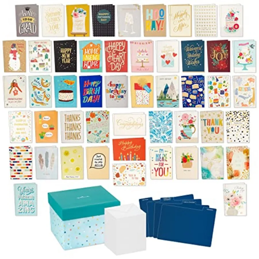 

All Occasion Boxed Set of Assorted Blank Greeting Cards with Card Organizer Pack of 100 —Birthday, Thank You, Congratulations,