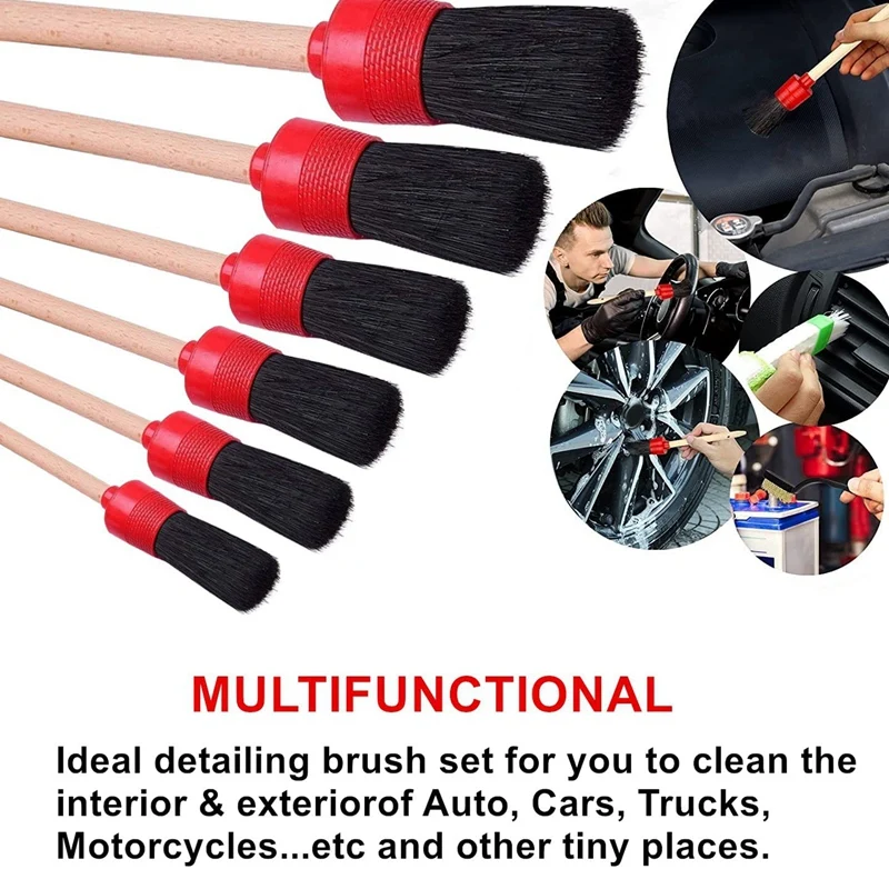 Car Detailing Brush Set Car Brushes Car Wash Brush Kit Plastic+Wood For Cleaning Wheels, Interior, Exterior, Dashboard