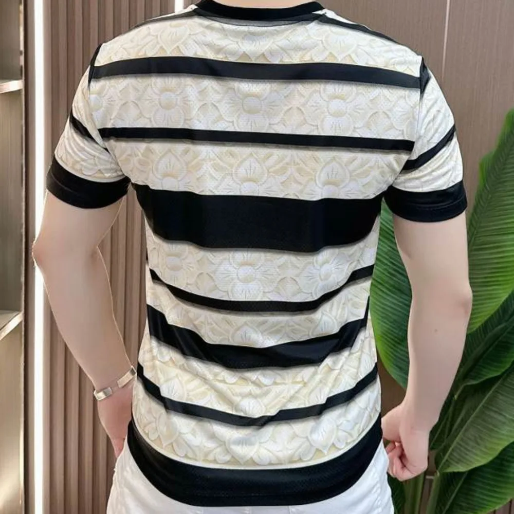 Summer Zipper Style Men Polo Shirt Short Sleeve Men T Shirt Geometry Pattern T-shirt Bottomed Shirt Streetwear Men Polo Shirt