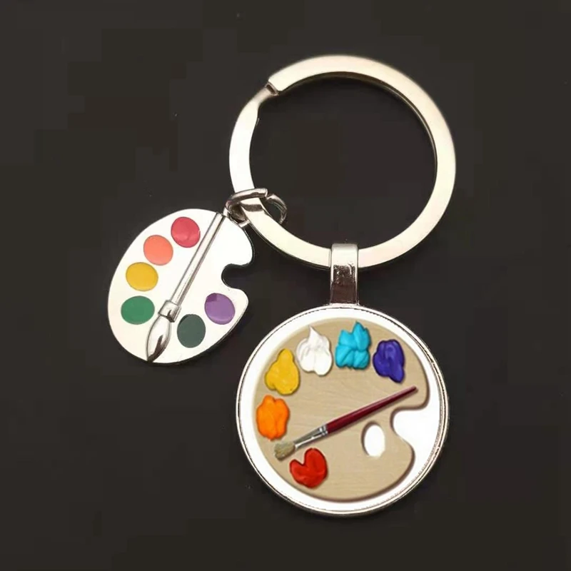 2021/Palette keychain, crystal cabochon glass pendant keychain, alloy palette/high-quality keychain for teachers and students