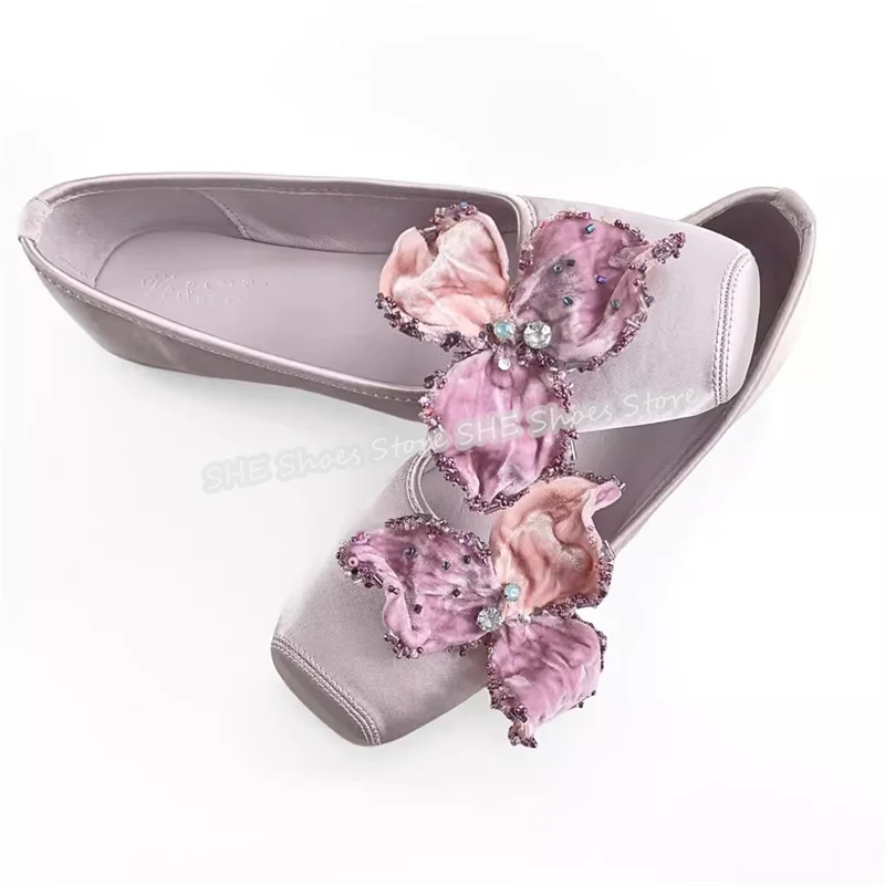 فاخر الحرير الكريستال ديكور ساحة تو المرأة الباليه الشقق ثلاثية الأبعاد الزهور تصميم ماري جينس مضخات لوليتا فتاة فستان الحفلات المتسكعون #2