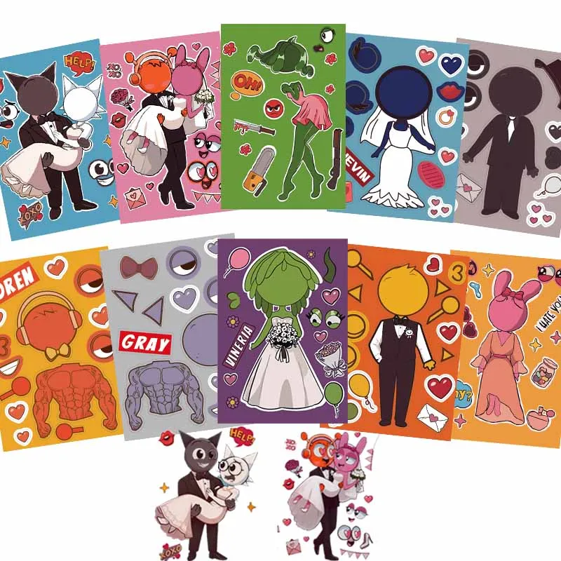Sprunki Bruiloftsstickers Maak je eigen Sprunki-sticker Maak een gezichtsstickers voor kinderen DIY-stickers Feestartikelen Ambachten Cadeau
