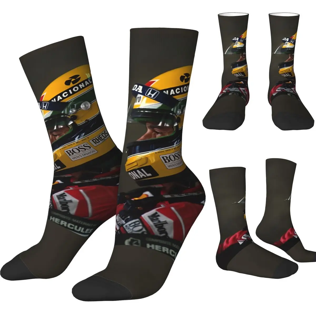 

Ayrton Senna Socks Autumn Stockings Funny Adults Men Soft Socks Custom Running Sports Non Slip Socks