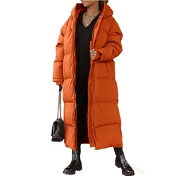 Hooded Parkas Outwear Women Winter Solid Color Long Padded Jacket Long Coats Casual Zipper Long Sleeve Hooded Parkas Jacket