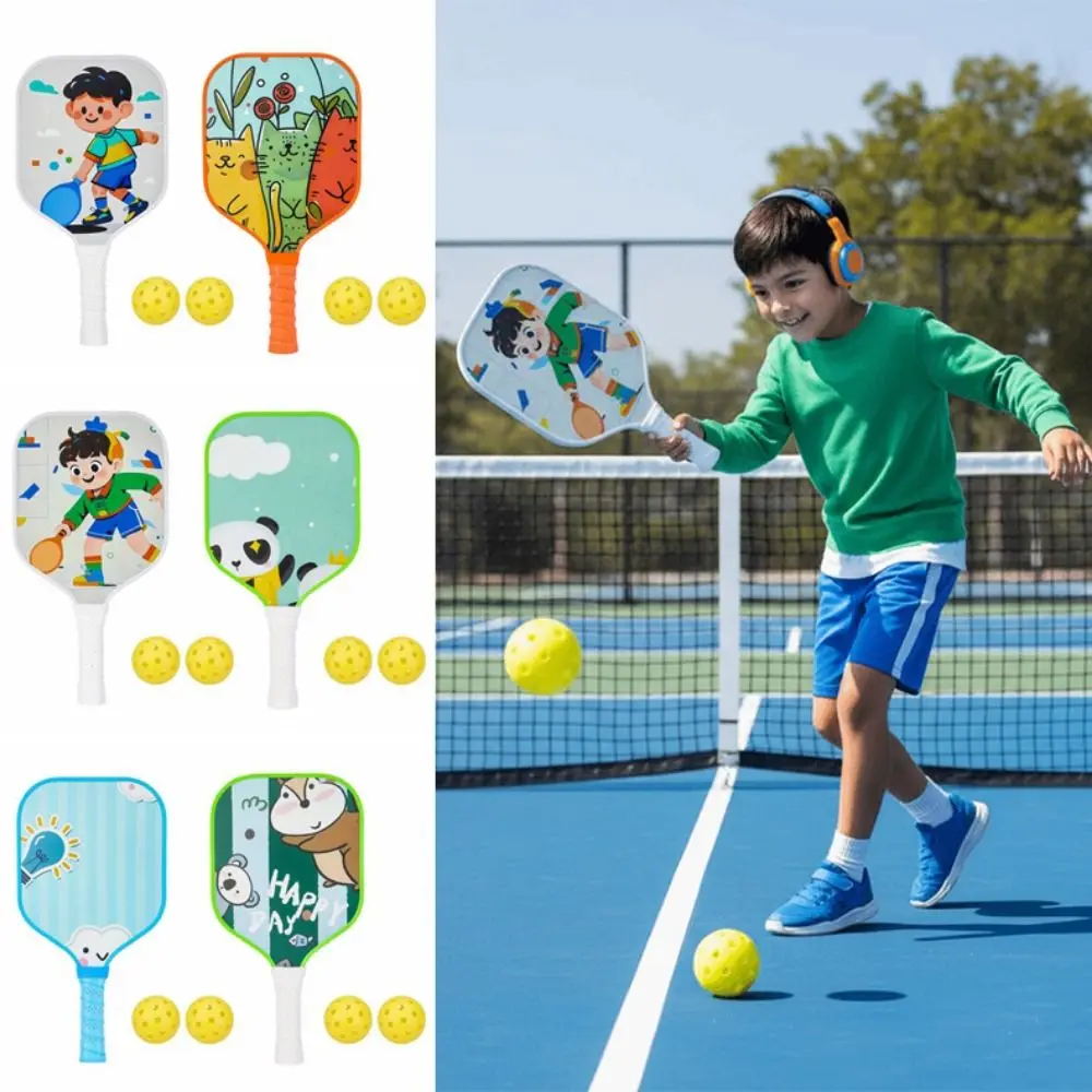 

Cartoon Children's Pickleball Set Colorful Lightweight Children's Pickleball Rackets Durable Glass Fiber Pickleball Paddle Set