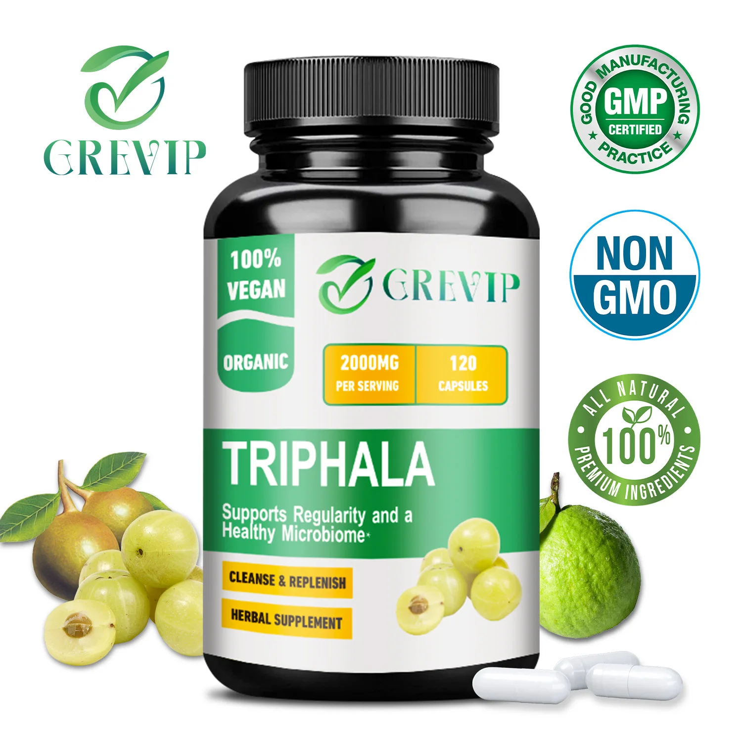 

Triphala Capsules - Strong Effective Digestive Support Colon Cleanse Detox