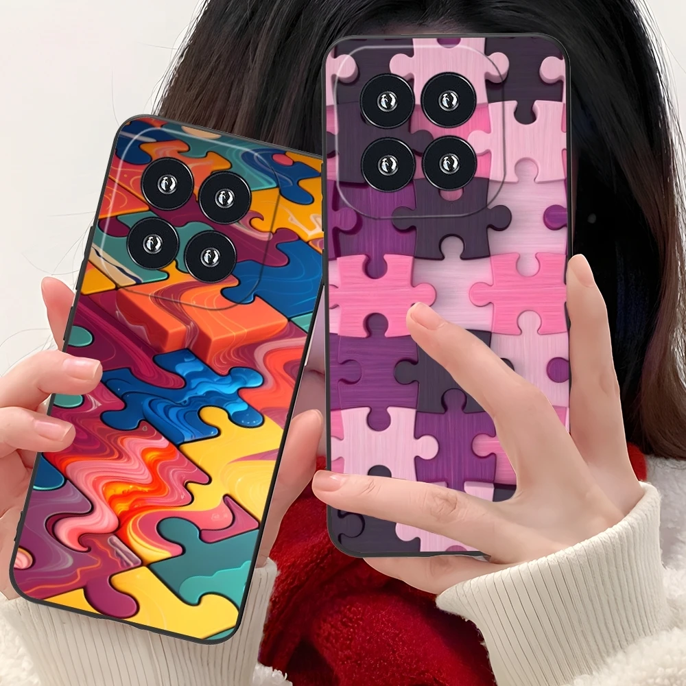 Puzzle Pretty Fashion Mobile Cell Phone Case for Xiaomi 14 13 12 11 10 9 T Ultra Lite Pro S SE X 5G Black Soft Phone Cover Shell