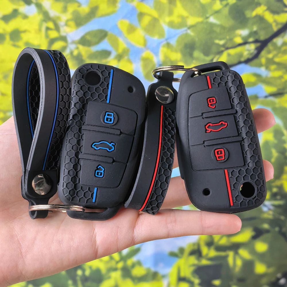 Anti‑Scratch Silicone Key Fob Jacket With Chain for Audi A4 B7 A6 C6 4F 8V A3 8P A1 A3 3 Button Auto Key Protective Holder
