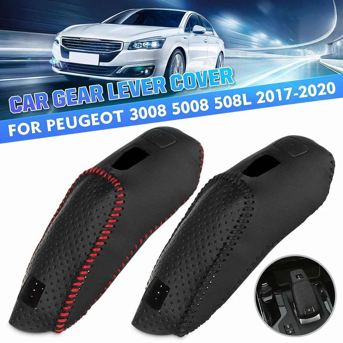 1Pc Rood/Zwart Automatische Pookknop Cover Trim Versnellingshendel Stick Cover Protector Voor Peugeot 3008 5008 508L 2017-2020