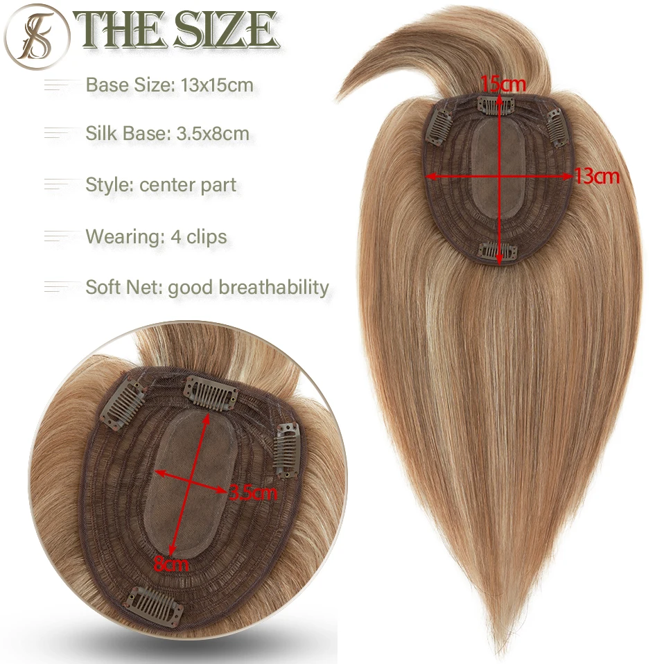 TESS Hair Toppers With Bangs 13x15cm Women Topper Natural Hair Wigs Clip In Human Hair Extension 12inch Women Hairpiece Blonde