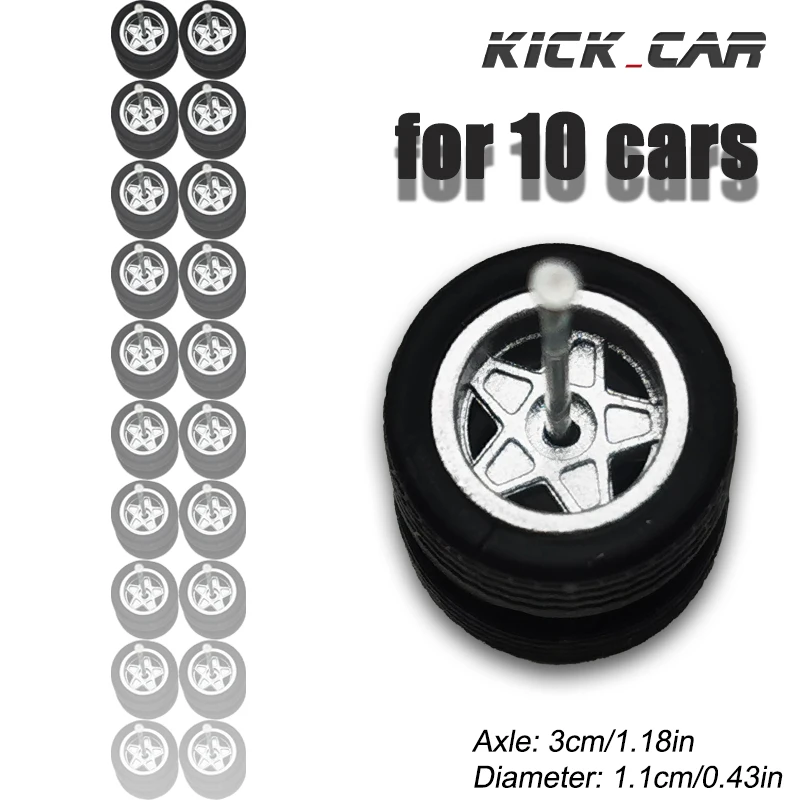 1/64 static model car modified wheels, sold by package, each package of 10 sets, suitable for a car. Plastic wheels, rubber tire