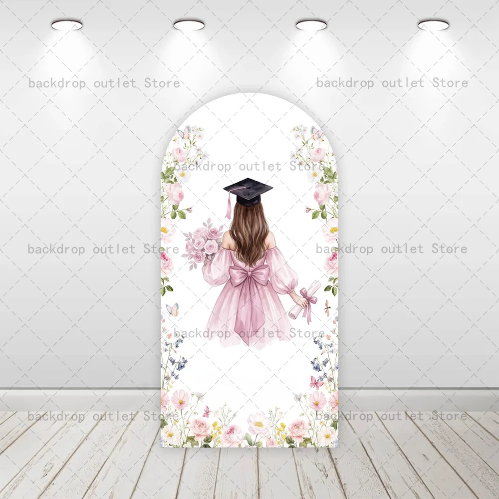 Mehofond Class of 2026 Graduation Arch Backdrop Cover Graduate Party Girl Student Flower Arched Background Photo Props