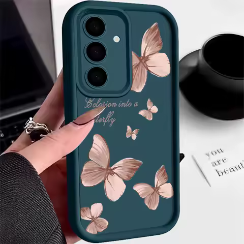 Golden Butterfly Case For Samsung Galaxy A55 A54 A56 5G A52 A16 A14 A34 A15 A25 A35 S20 S21 FE S25 Edge S22 S23 S24 Ultra Capa